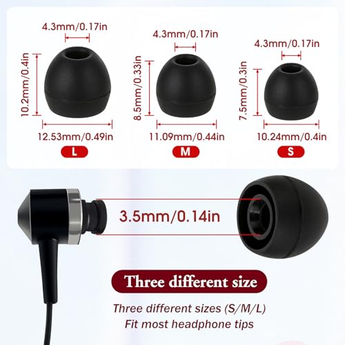 18 Pairs Silicone Ear Bud Replacement Ear Tips for in-Ear Headphones S/M/L Sizes Ear Bud Covers Ear Gels Soft Earphones Earbuds Ear Cushion Ear Bud Tips (Black&White)
