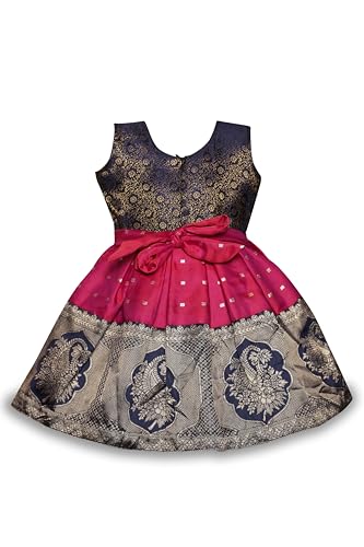 Image of South Indian Traditional Pattu Pavadai Jacquard Frock Dress for Baby Girls