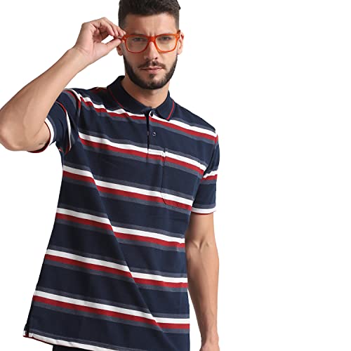 Image of INKKR Striped Men Polo Neck Half Sleeve T-Shirt