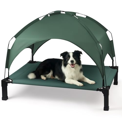 Heeyoo Elevated Dog Bed with Removable Canopy, Portable Dog Cot with Sun Protection Shade Tent, Raised Pet Cooling Cot Bed for Dogs, 42in