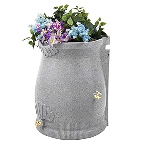 Good Ideas Rain Wizard Urn 50 Gallon Rain Barrel with Planter and 2 Metal Spigots, Light Granite