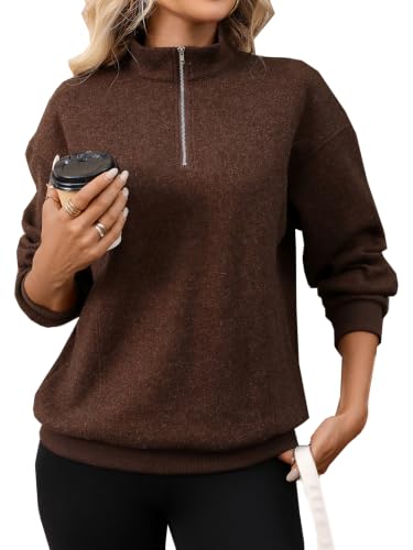 Women's Quarter Zip Pullover Mock Neck Sweatshirt Oversized Sweater Tops