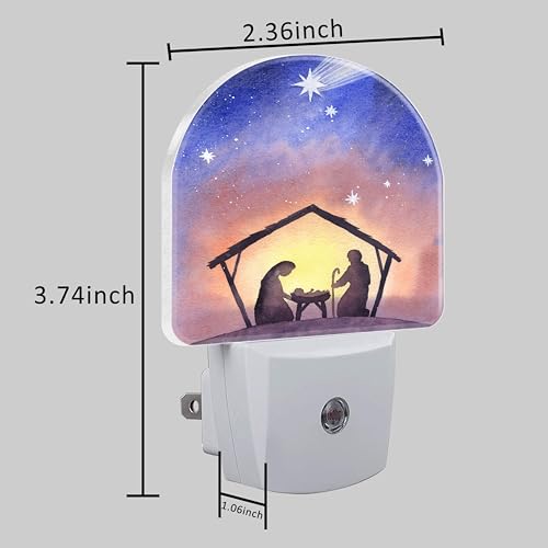 Image of Night Light Plug into Wall Birth of Jesus in Bethlehem Night Light with Dusk to Dawn Sensor Night Light for Kid Girls Boys Women Men Room Decor, Hallway, Kitchen, Bathroom, Nursery, Stairs