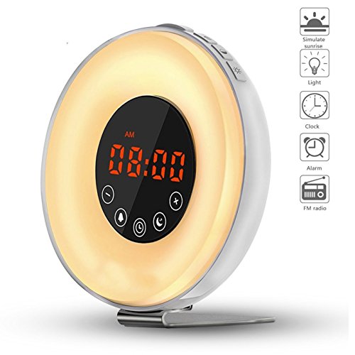 Preisvergleich Produktbild Wake Up Light,Lichtwecker LED Wecker Aufwache Licht Sonnenaufgang Sonnenuntergang Simulation Nachtlicht Nachttischlampe mit Schlummerfunktion, Natur Ton, FM Radio und 7 Farben Ändern-von Kepooman