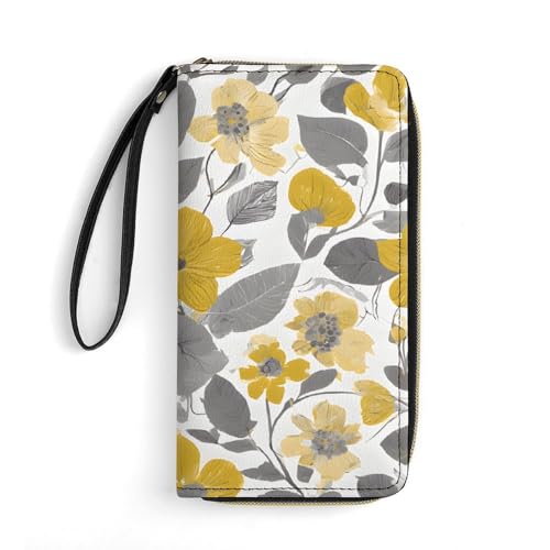 ,flowerPrint Long Wallets PU Leather Clutch Purse Card Holder Wallet, with Wristlet Zip Around Long Wallet for Women & Men