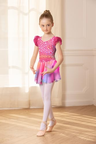 Image of Arshiner Girls Ruffle Sleeve Ballet Dance Dress Tutu Skirted Leotard