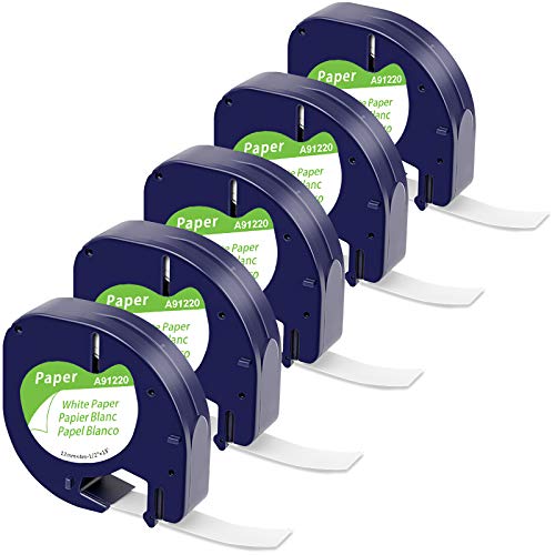 MarkField Ruban pour Étiqueteuse Compatible pour Dymo LetraTag Ruban Papier 12mm x 4 m Noir sur Blanc, Recharge pour Dymo Label Tape XR LT-100H LT-100T QX50 XM(Dymo Letratag Paper White S0721510)