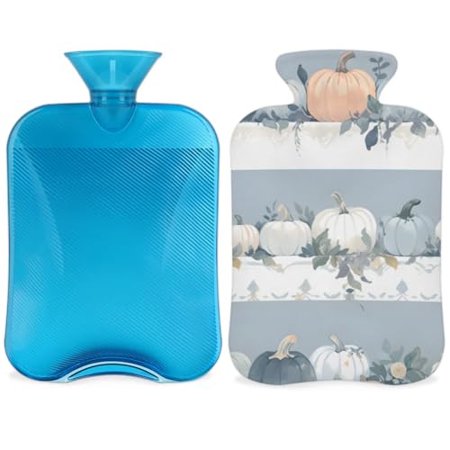 Hot Water Bottle with Soft Cover,2L Cartoon Pumpkin Hot Water Bag for Hot and Cold Compress, Hand Feet Warmer, Glitter Pumpkin Rubber Hot or Cold Water Bottle Halloween Christmas Decorations