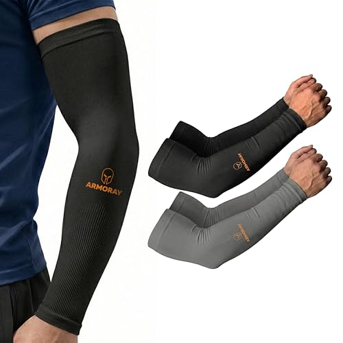 Image of ARMORAY Arm Sleeves for Men or Women - Compression Warmers to Cover Tattoo - for Basketball Golf Running Football Cycling or Sun Protection