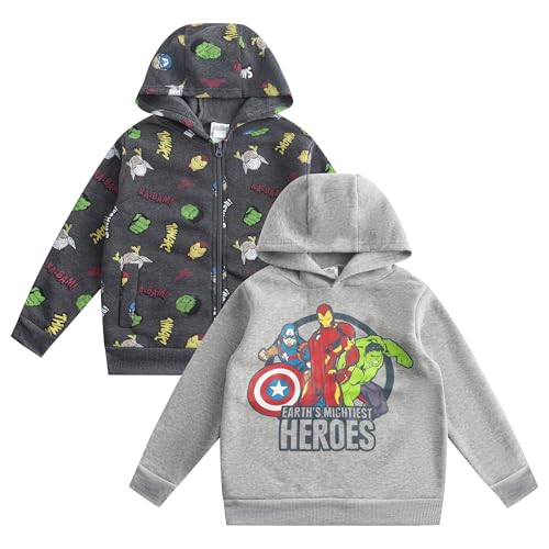 Marvel Avengers Iron Man, Hulk and Captain America Boys 2 Pack Hoodies for Toddler and Little Kids