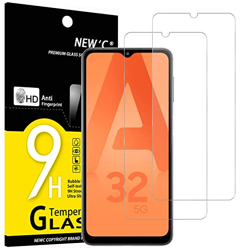 NEW'C 2 Piezas, Protector Pantalla para Samsung Galaxy A32 5G, Cristal templado Antiarañazos, Antihuellas, Sin Burbujas, Dureza 9H, 0.33 mm Ultra Transparente, Ultra Resistente