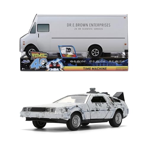 Jada Back to The Future I Time Machine & Dr. E. Brown Truck 40th Anniversary Die-Cast Set Toys 1:32 Scale Collectible Movie Replica for Fans and Collectors