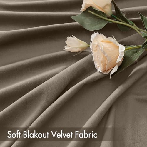 Image of MIULEE Taupe Blackout Velvet Curtains Drapes 96 Inch Long 52 inchx96 inch Bedroom