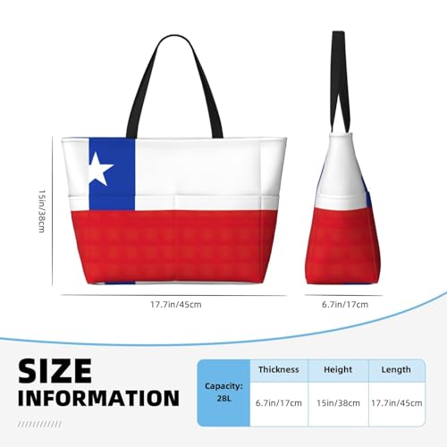 Flag Of Chile Extra Large Tote Bag For Women,Foldable Beach Bag With Pocket Weekender Travel Overnight Bag4