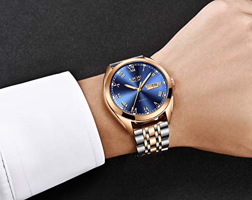 LIGE herenhorloge waterdicht roestvrij staal analoog kwarts polshorloge - Afbeelding 5