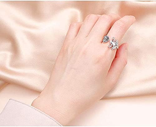 CZ Frog Cute Leaf Personalized Asymmetric Wrap Open Rings Vintage Dainty 925 Sterling Silver Simple Animals Adjustable Engagement Statement Finger Knuckle Band Rings for Women Girls Bff Birthday 18mm
