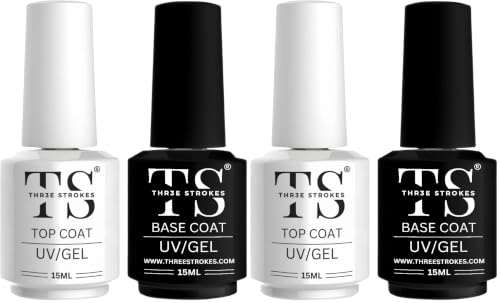 Image of THR3E STROKES 2 Pcs 15Ml No Wipe Gel Top Coat And Base Coat Set - Soak Off Led Nail Lamp Gel Base Top Coat Finish Nail Art Design For Women. (Requires Uv Light)(Machine Se Sukhengi) (Pack of 2)