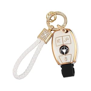 PIFOOG for Mercedes Key Fob Cover TPU Key Case Soft Car Keys Protector Fit Mercedes Benz AMG C E M S CLS CLA GLK GLA GLC GLE Smart Remote Key Keychain Girly Women White Gold