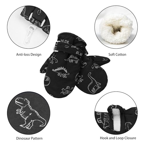 Fynnsure Toddler Mittnes Lined Fleece Snow Gloves for Boys Girls Winter Kids Gloves Baby Mittens Black 2-4 Years - Thumbnail 4