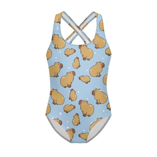 Image of Kid One Piece Swimsuit with Cross Back Girls Summer Sleeveles Swimwear for 5-14 Years