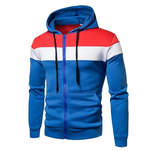 Men's Zip Up Hoodie Color Block Long Sleeve Casual Sweatshirt with Pocket