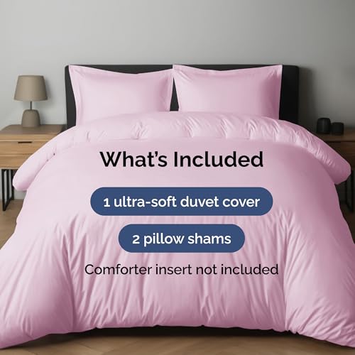 Image of Duvet Cover Full Size Set - Extra Soft Full Duvet Cover 80 inch x 90 inch with 2 Pillow Shams for Women, Men, Kids & Teens - Hotel Luxury, Easy-Care w / Zipper Closures & Ties - Comfy & Breathable (Light Pink)