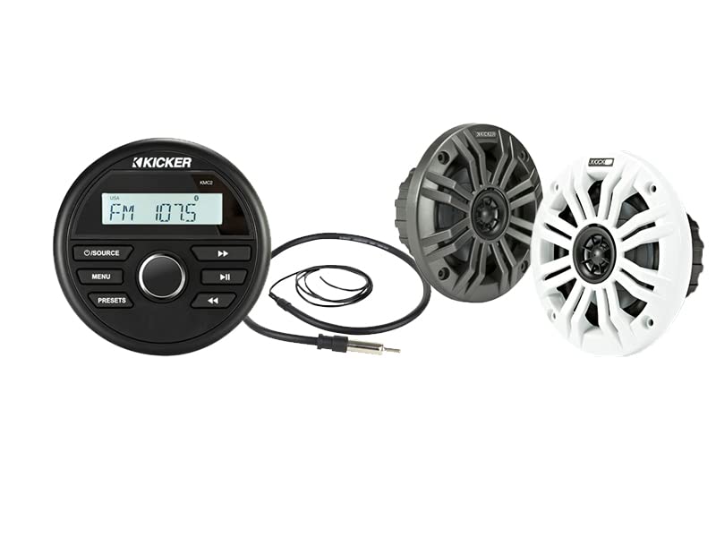 Altavoces Nautica Kit de sonido: radio Media Center + Antena dipolo + Par Altavoces (Radio KMC2 + Altavoces coaxiales de 6,5' (165mm) 195W con...
