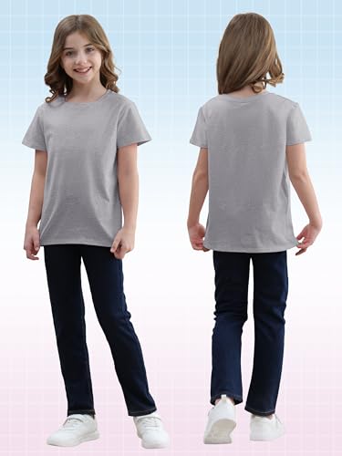 Image of HoeVou 6 Pack Girls Shirts Cotton Short Sleeve T-Shirts for Girls Kids Tees Summer Tops Clothes