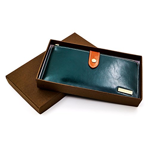 Image of ANDOILT Women's Genuine Leather Wallet RFID Blocking Credit Card Holder Zipper Purse Cell Phone Handbag