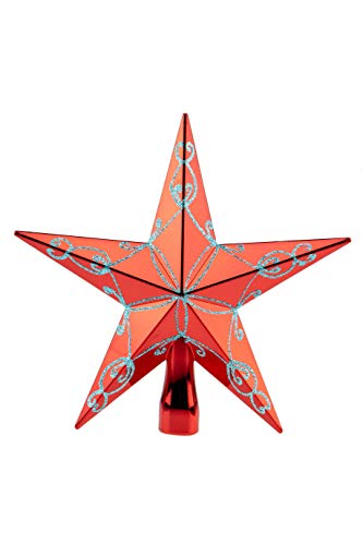 Clever Creations - Adorno para coronar el árbol de Navidad - Ideal para árboles de Cualquier tamaño - Plástico Brillante Resistente a los Golpes - Estrella roja - 20,3 cm