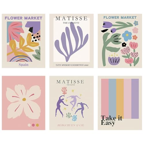 Pgirgyq 6 PCS Art Prints Unframed Wall Posters Colorful Wall Art Decor Pictures 8 X 10 inch Aesthetic Room Decor for Bedroom Bathroom Living Room Home Decor