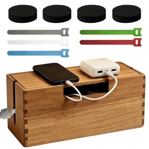 Acacia Wood Cable Management Box Wooden Cord Hider Organizer for Power Strip Desk/Floor/TV Wire Storage Under Desk Cable Organizer for Home Office