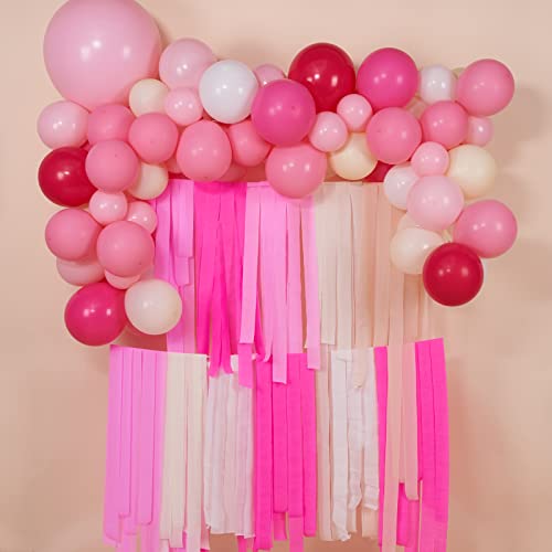 Image of PartyWoo Pink Crepe Paper Streamers 6pcs 492ft Pack of Light Hot Dark Pink Peach Ivory White Crepe Paper Streamers for Birthday Gender Reveal Baby Shower Graduation Bachelorette Party Decorations