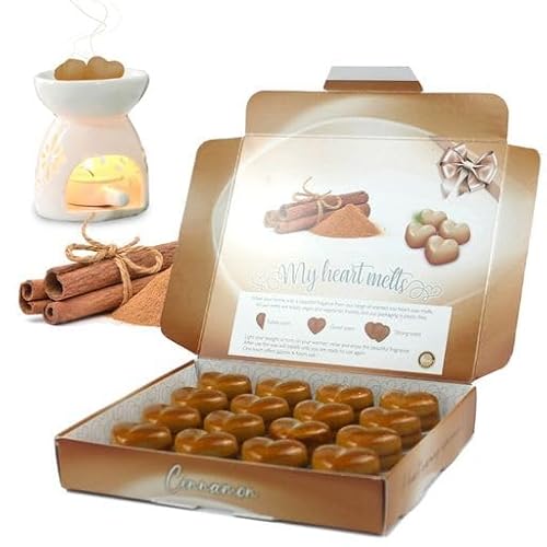Spotless Leopard - Cera de canela para derretir – 16 x 6 g en forma de corazón, cera perfumada con especias de canela en una elegante caja de regalo – Spotless Leopard – Regalo perfumado perfecto