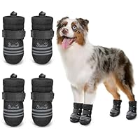 SlowTon Dog Shoes for Medium Large Dogs - Water Resistant Anti-Slip Dog Boots for Hot Pavement Rain Snow,Reflective Dog Paw Protectors for Outdoor Walking, Indoor Hardfloors(Black,6)