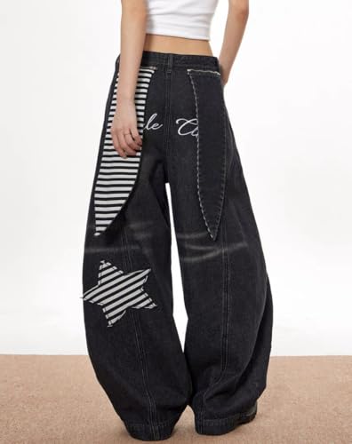 Y2k Unisex Vintage 3D Star Applique Baggy Jeans Hiphop Punk Streetwear Grunge Casual Wide Leg Oversized Denim Pants4