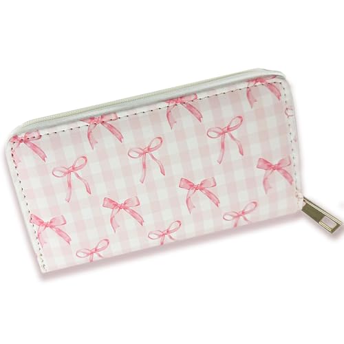 Image of Pink Bow Gifts, Coquette Wallet Pink Bow Cute Cash Clutch Long Billfold With Zipper Coin Pocket Ladies Girls, Birthday Gifts For Mother, Daughter, Bestie, Colleague, Friend