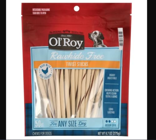 Ol'-Roy Twist Sticks with Chicken | Rawhide Free Dog Treats | Chicken & Peanut Butter Flavor | Easy to Digest | Long-Lasting Chews for Dogs | 16 oz (50 Count)