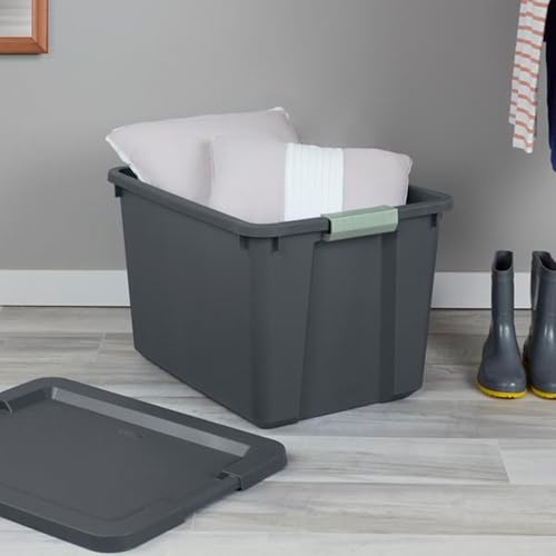 Image of Sterilite 6-Pack Latch Tote, Stackable Plastic Storage Bin Containers, 20 Gallon, Gray /Green - Large Organizer Boxes with Lids for Closet, Bedroom, Tool, and Laundry Organization