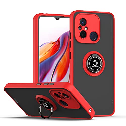 Cover per Xiaomi Redmi 12C 11A con Girevole Anello Traslucido Custodia con Supporto Magnetico Auto Silicone TPU e PC Doppio Strato Protettiva Bumper. Rosso