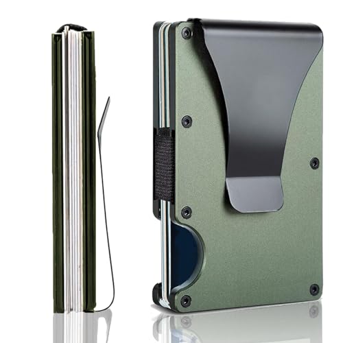 Image of Minimalist Wallet with RFID Blocking,Slim Credit Card Holder with Aluminum Money Clip Wallet for Men and Women,Metal Wallets for Mens Front Pocket as Gifts (Armygreen)