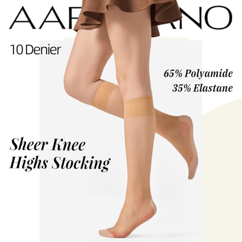 4 Pairs Knee High Stockings for Women Anti-Slip Cotton Sole Nylons Sheer Socks with Wide Calf4