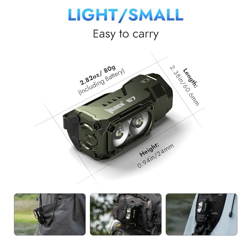 WUBEN E7 1800 Lumen Rechargeable Mini Flashlight with Magnet - Super Bright 6 Modes ArmyGreen EDC Flashlight, Typ-C Rechargeable LED; IP68 Pocket Flashlight for Headlamp Use, Rescue, Camping