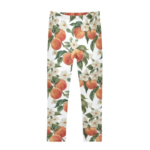 Girls Leggings Peach White Flowers Soft Toddler Leggings for Girls Kids Pants Size 4T-10T