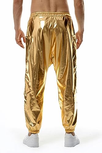 GRAJTCIN Mens Metallic Disco Pants - 70s/80s Sequin Drawstring Waist Party Club Rave Shiny Jogger3