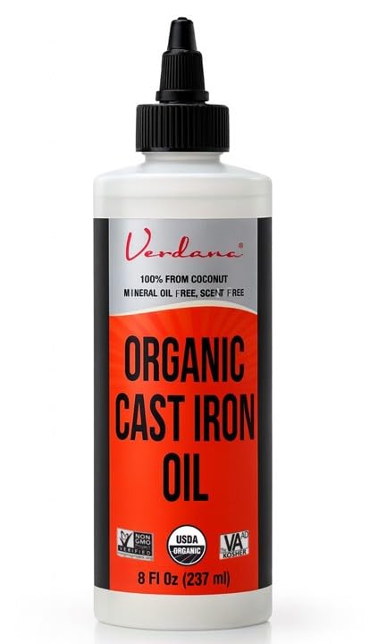 Verdana Cast Iron Seasoning Oil & Conditioner – Food Grade, Organic, Coconut Derived, No Mineral Oil – For Cast Iron Skillet, Pan, Grill & Griddle – Kosher, Non-GMO, 8 fl oz
