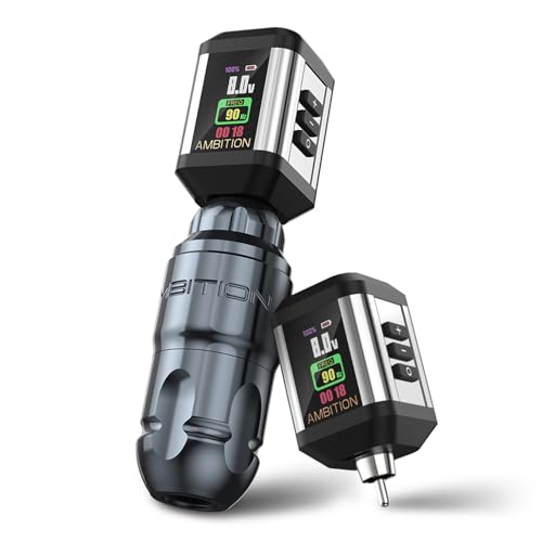 Ambition Lutin Rotary Tattoo Machine with 2Pcs Korall Tattoo Power Supply 2200mAh Straight Drive Bar - Wireless Tattoo Machine Short Tattoo Pen with Brushless Motor with RCA Cord for Tattoo Artist