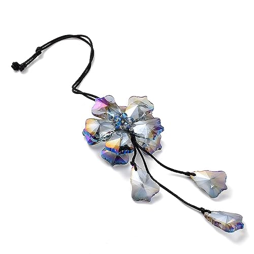 Image of Crystal Flower Car Rear View Mirror Pendant Suncatcher Ornament for Automotive Decoration Accessories Interior Rearview Mirror Hanging Charm, Colorful