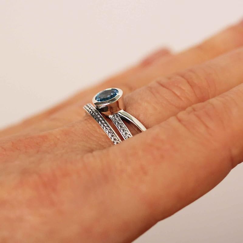 Blue Topaz 925 Plated Silver Handmade Stackable Statement Rings for Women Cubic Zirconia CZ Engagement Wedding Band Rings for Women Boho Jewelry Size 7# - Image 6