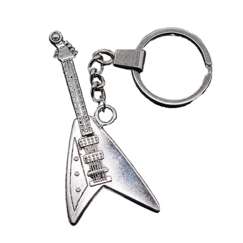 Porte-clés voiture homme avec pendentif guitare électrique rock argenté